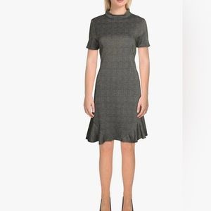 Nanette Lepore Gray Plaid Sheath Dress Size 10 High Neck Above Knee Mock Neck